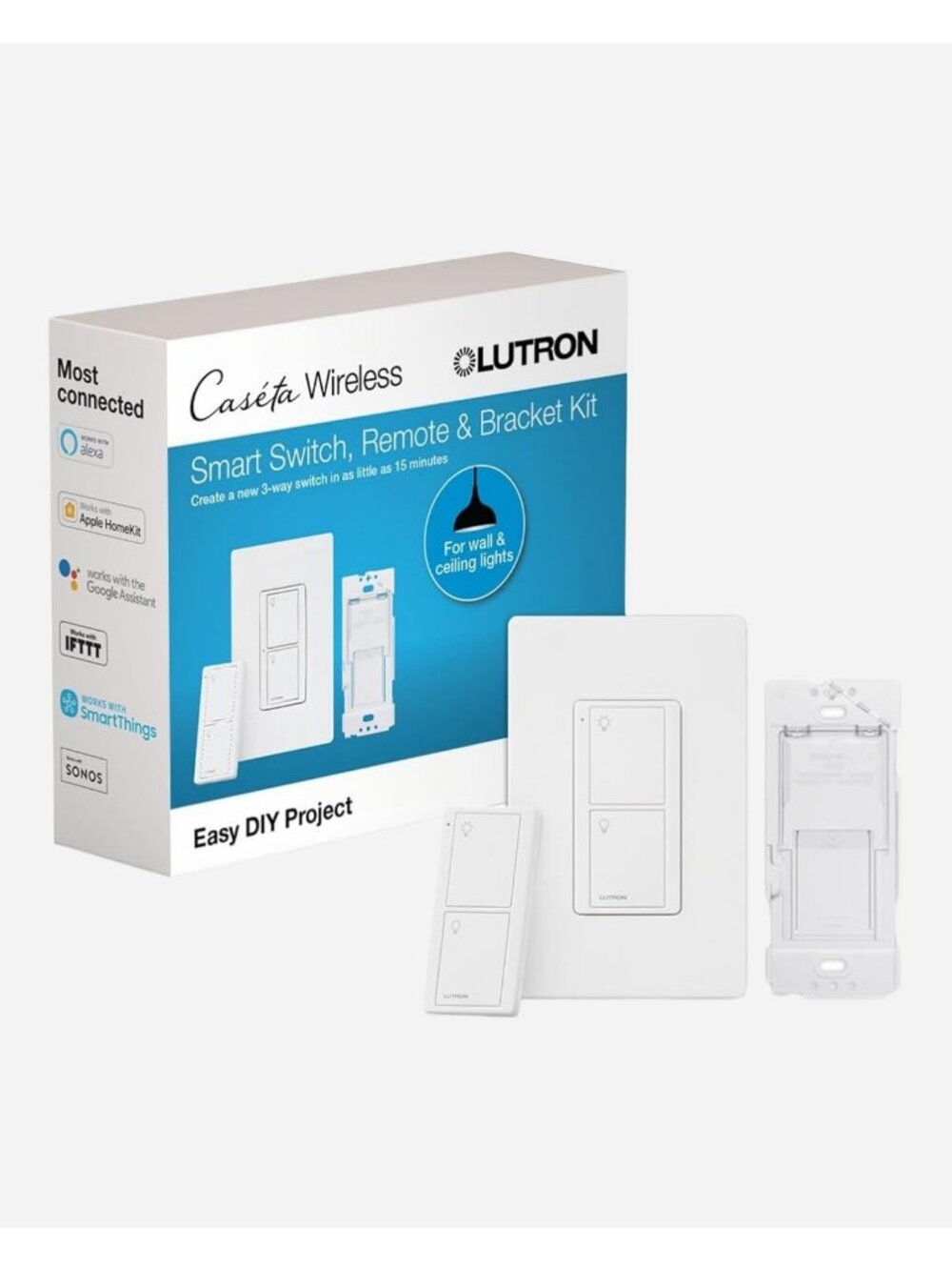 Smart 3-Way Wireless Light Switch Kit with Remote Control & Accessories